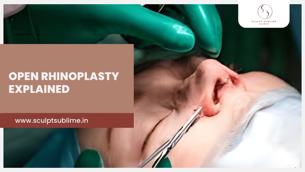 Open rhinoplasty surgery being performed to reshape the nose with precise incisions