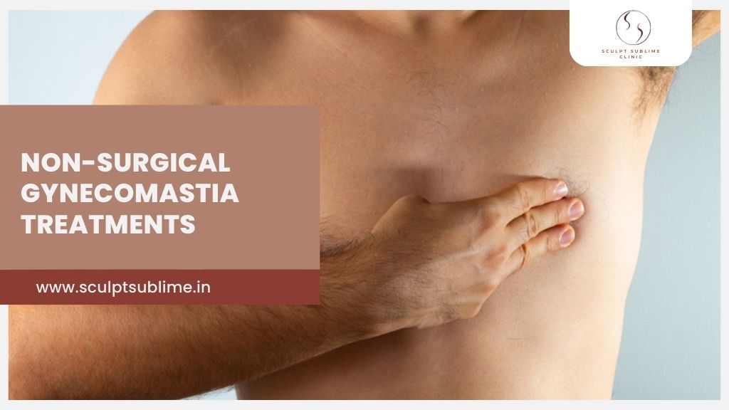 Man examining chest area representing non-surgical gynecomastia treatment options