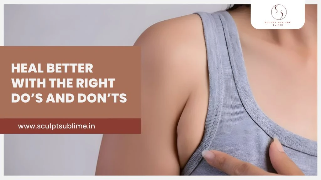 Person touching upper arm area highlighting post-surgery care and recovery guidelines.