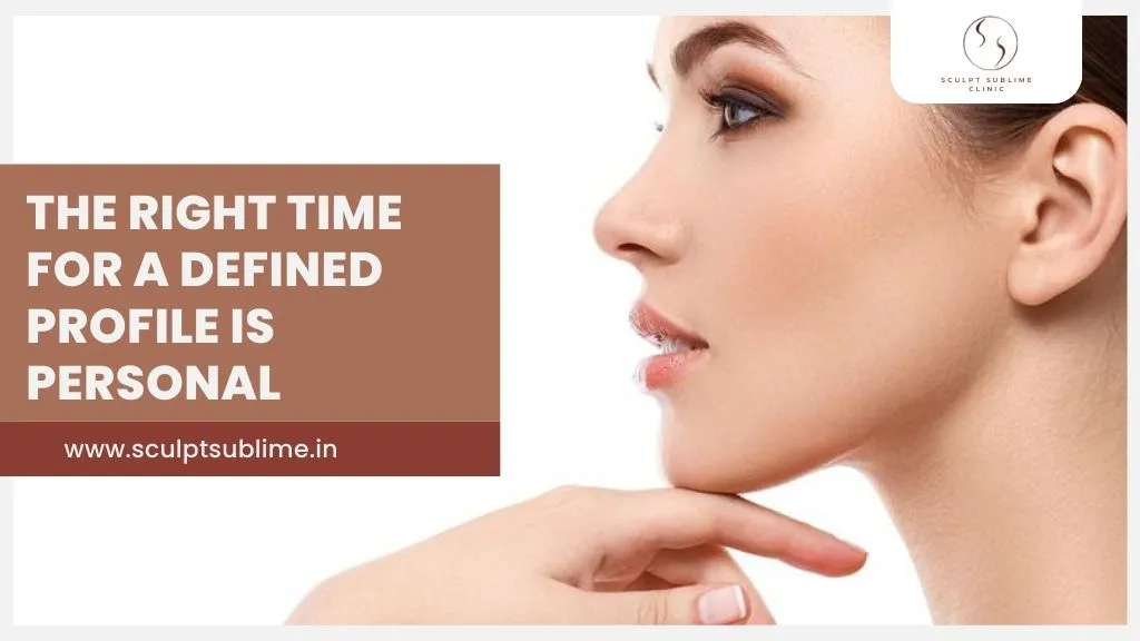 Side profile of a woman highlighting jawline definition and facial contouring for aesthetic enhancement.